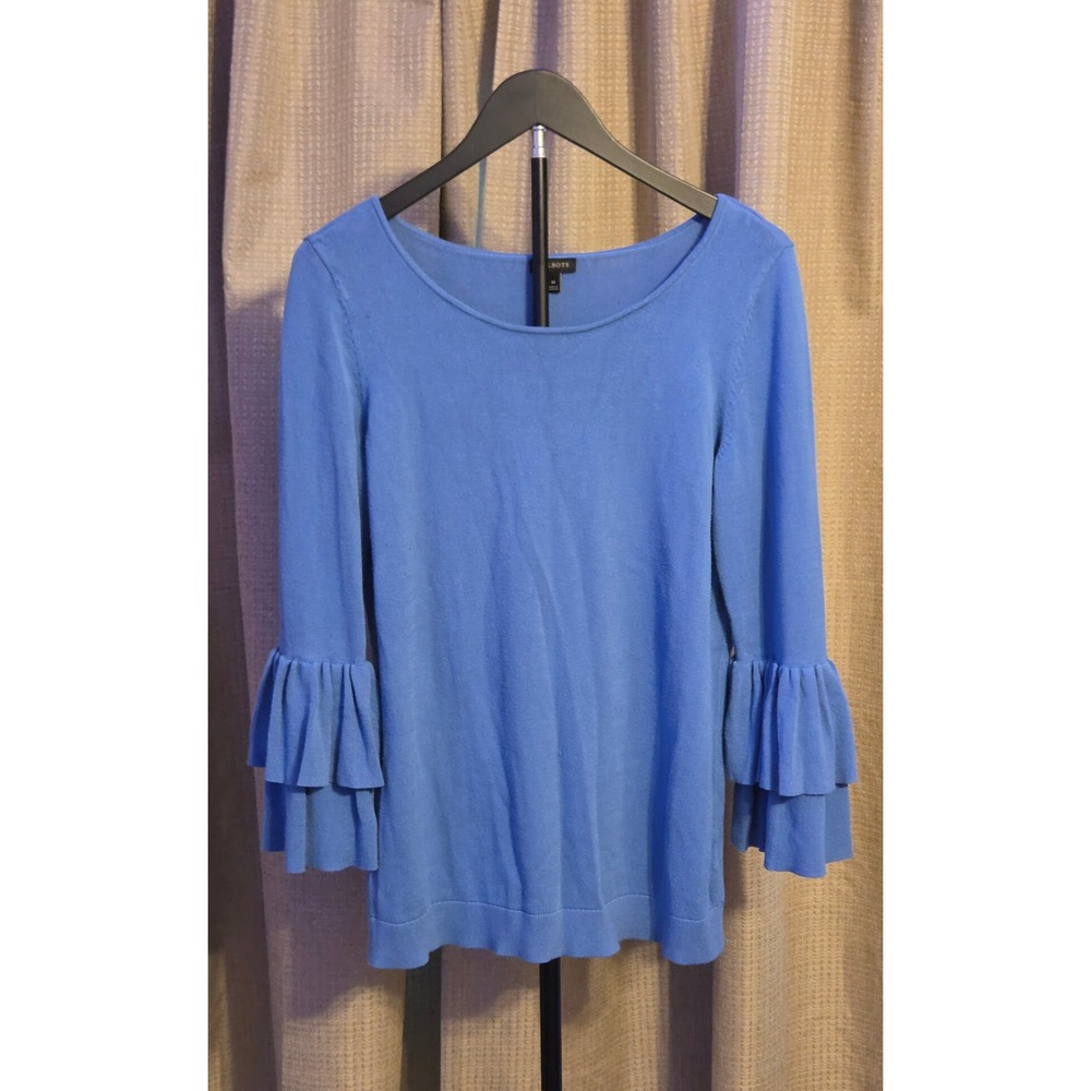 Talbots Boat Neck Silhouette Long Double Bell Sleeves Shirt Women's Medium Blue